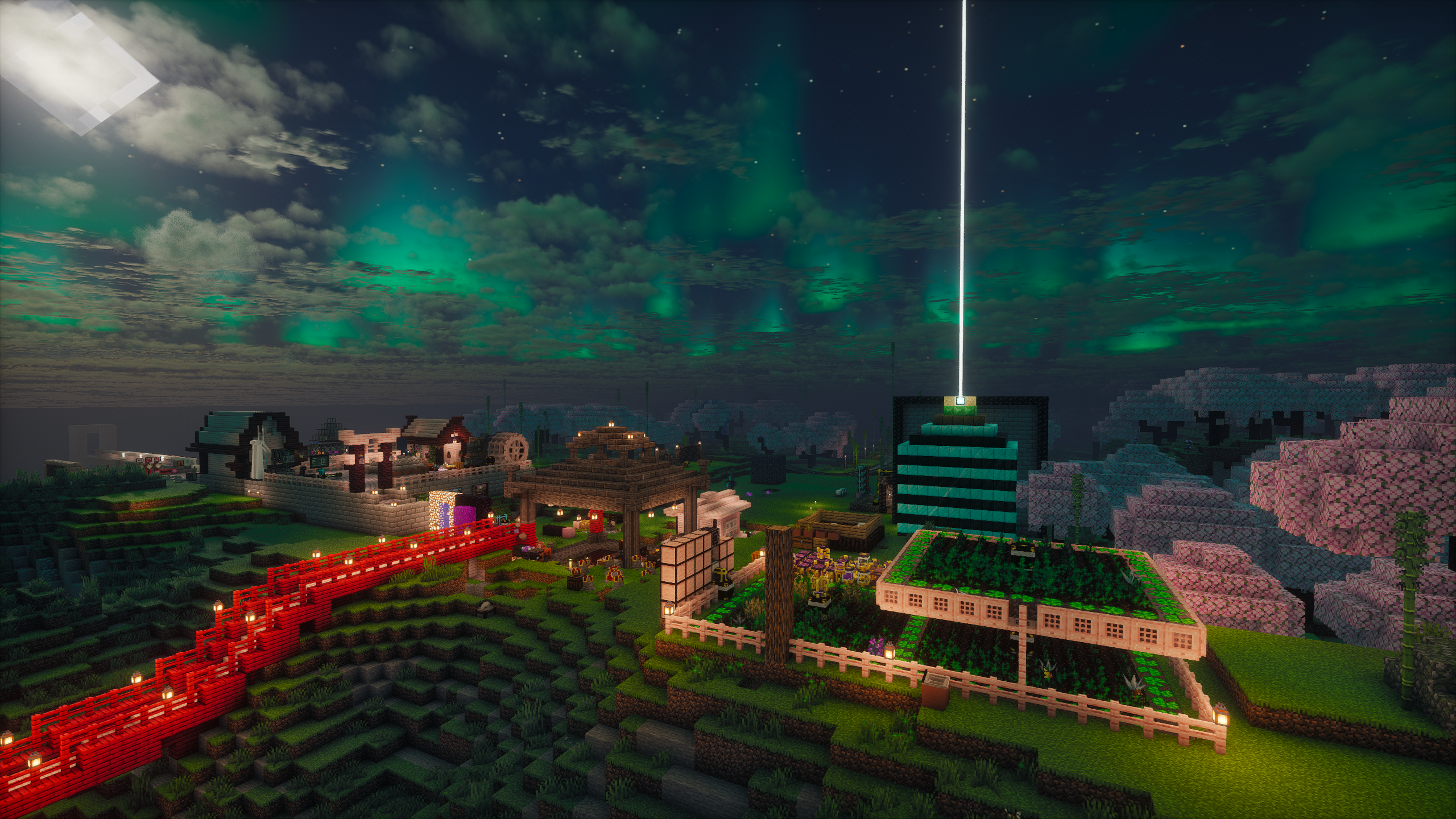 Night view of modded minecraft base